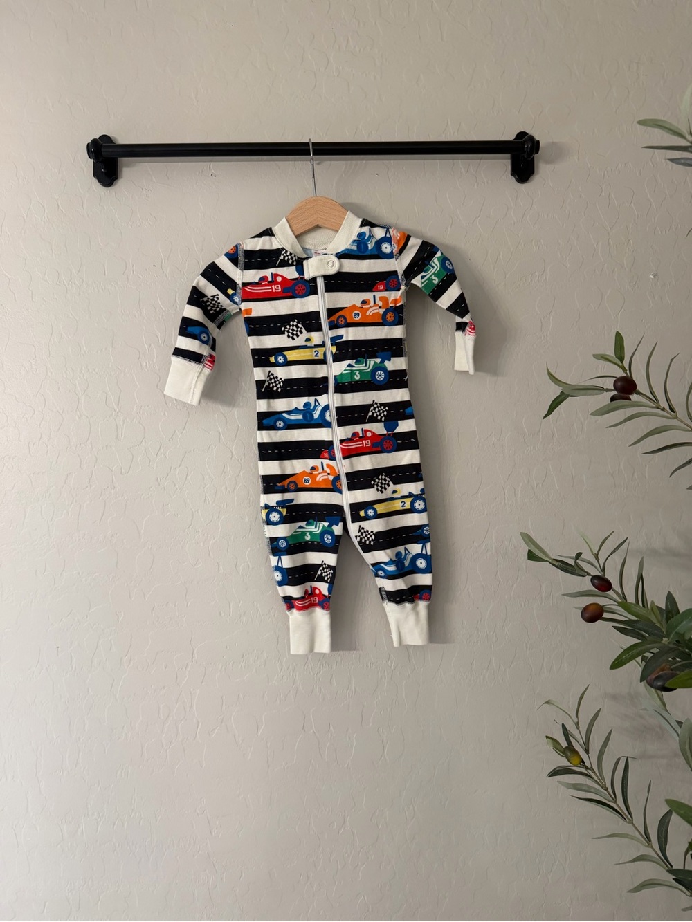 Hanna Andersson Kids Race Car Stripe One-Piece Pajamas